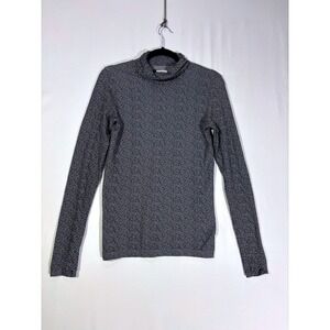 Athletic Chic Athleta Turtleneck Mock Neck Top Womens Small Black White Knit